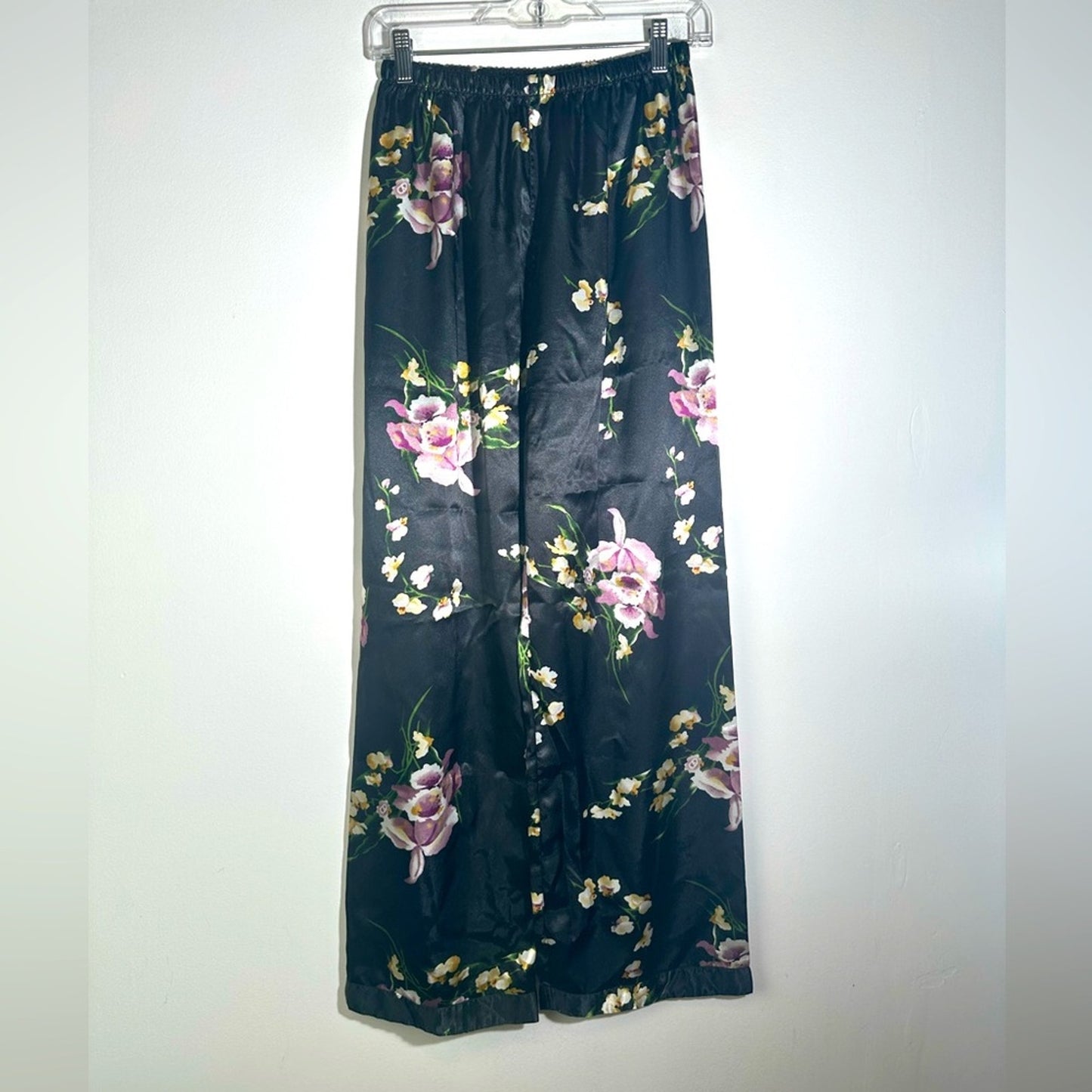 Elegant Black Floral Satin Pants