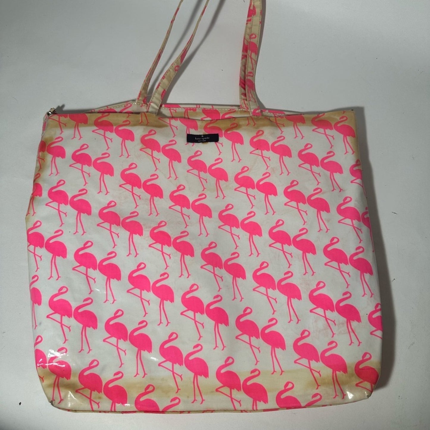 Kate Spade Pink and White Tote with Playful Flamingo Design