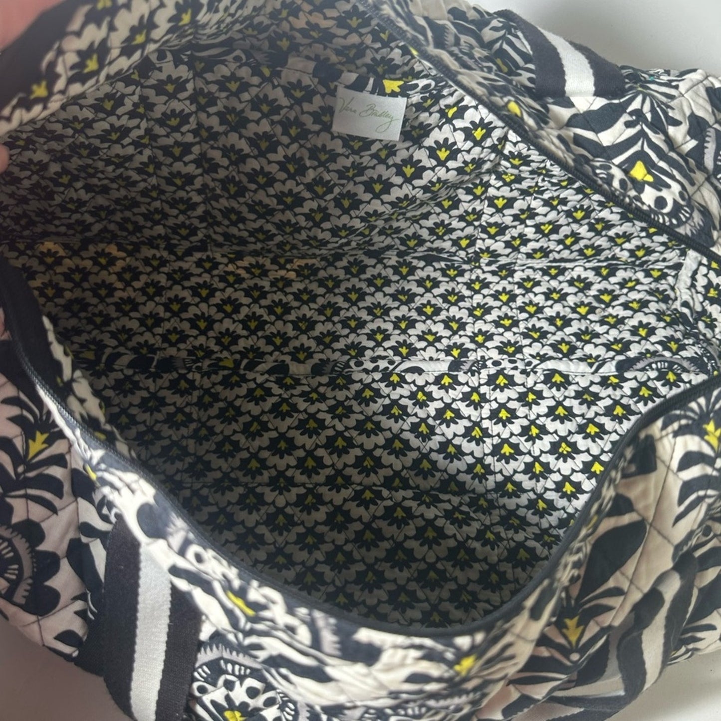 Vera Bradley Elegant Black and White Weekend Bag with Damask Pattern