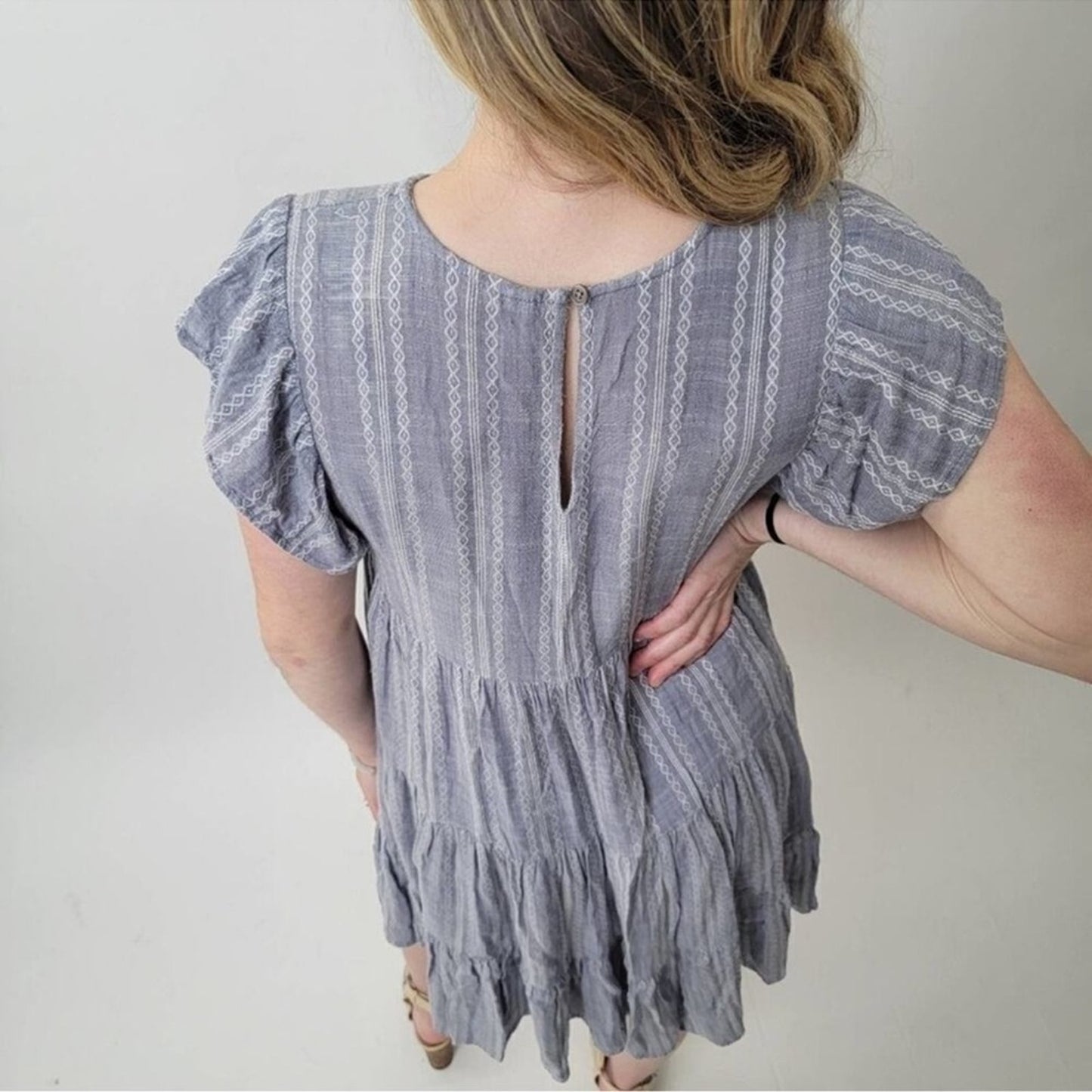 Elan Tiered Blue Grey Dress
