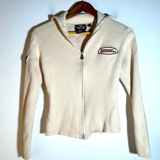 Vintage Harley - Davidson Cream Zip-Up Ribbed Jacket