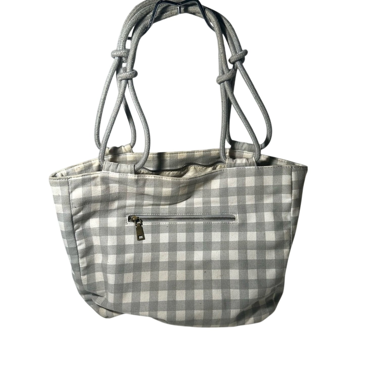 Gray Checkered Tote with Structured Design