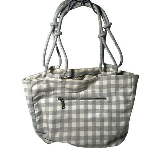 Gray Checkered Tote with Structured Design