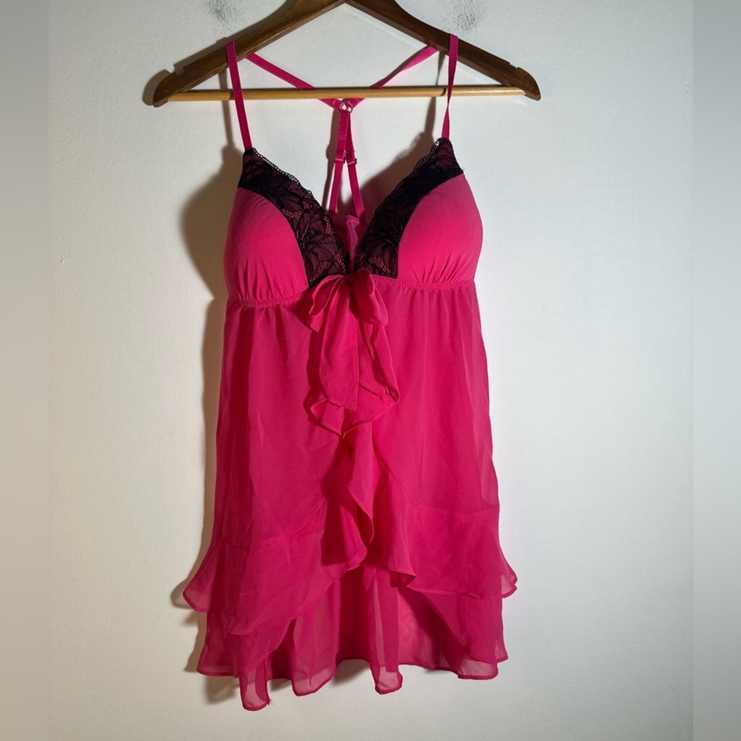 Pink Lace Trim Babydoll Lingerie