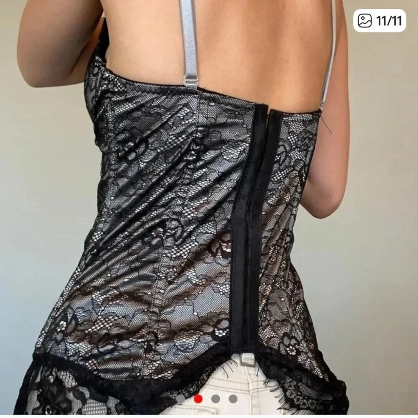 Y2K Elegant Black Lace Corset Bustier with Pink Accents