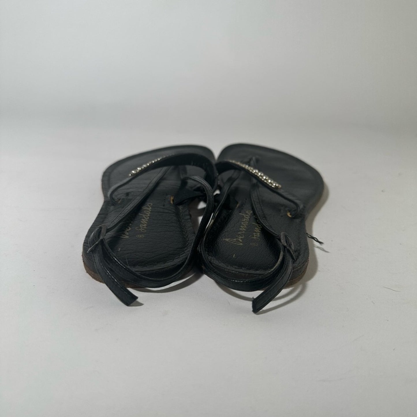 Black Sandals with Rhinestone Embellished Strap and Flat Sole