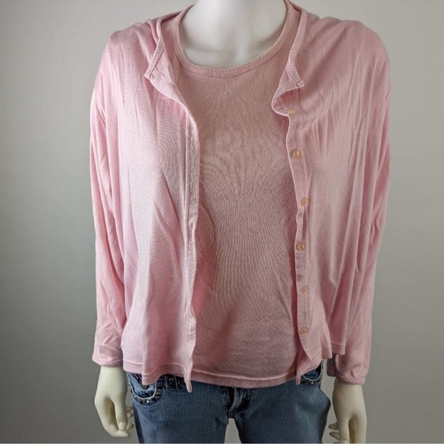 All Points Vintage Soft Pink Knit Top Cardigan Set