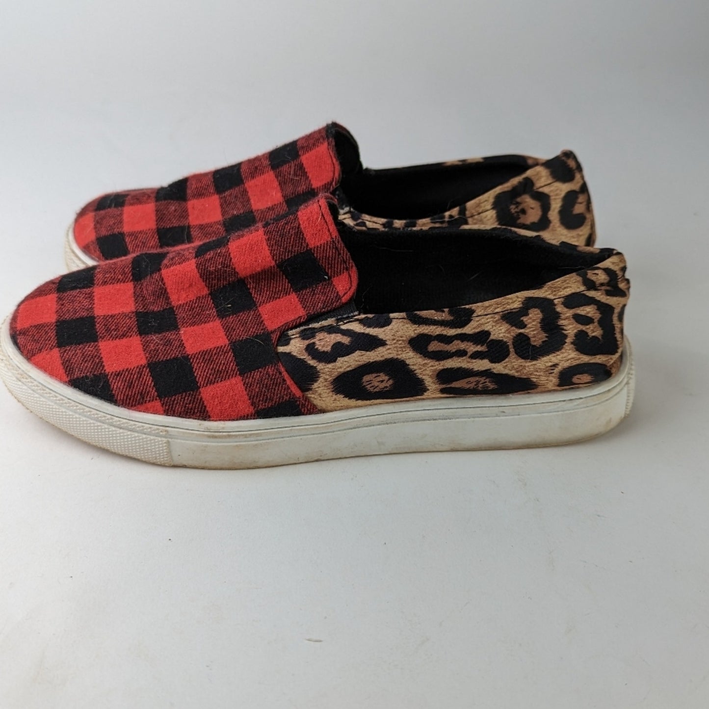 Plaid Leopard Slip Ons - 9