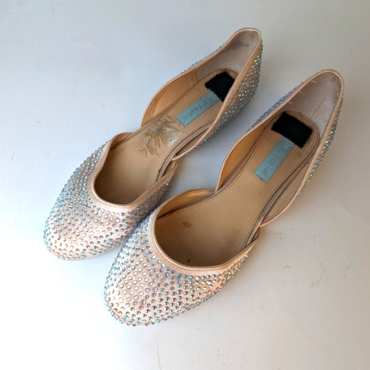 Betsey Johnson Jane Satin Rhinestone Flats / 9