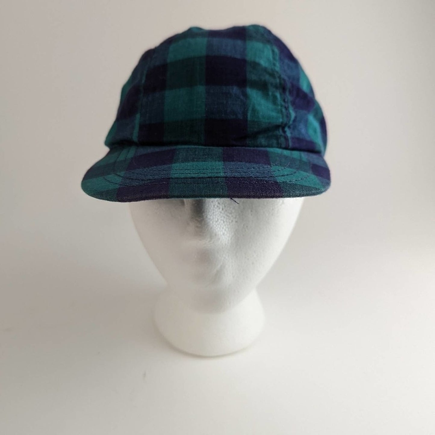 Vintage 90s Boston Traders Green Plaid Flannel Elastic Back Hat