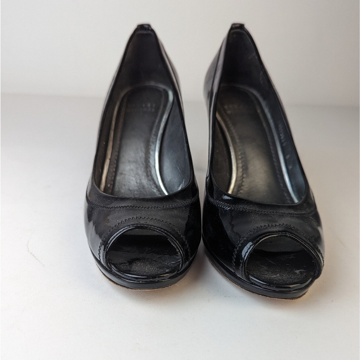 Stuart Weitzman Black Patent Leather Peep Toe Heels - 8