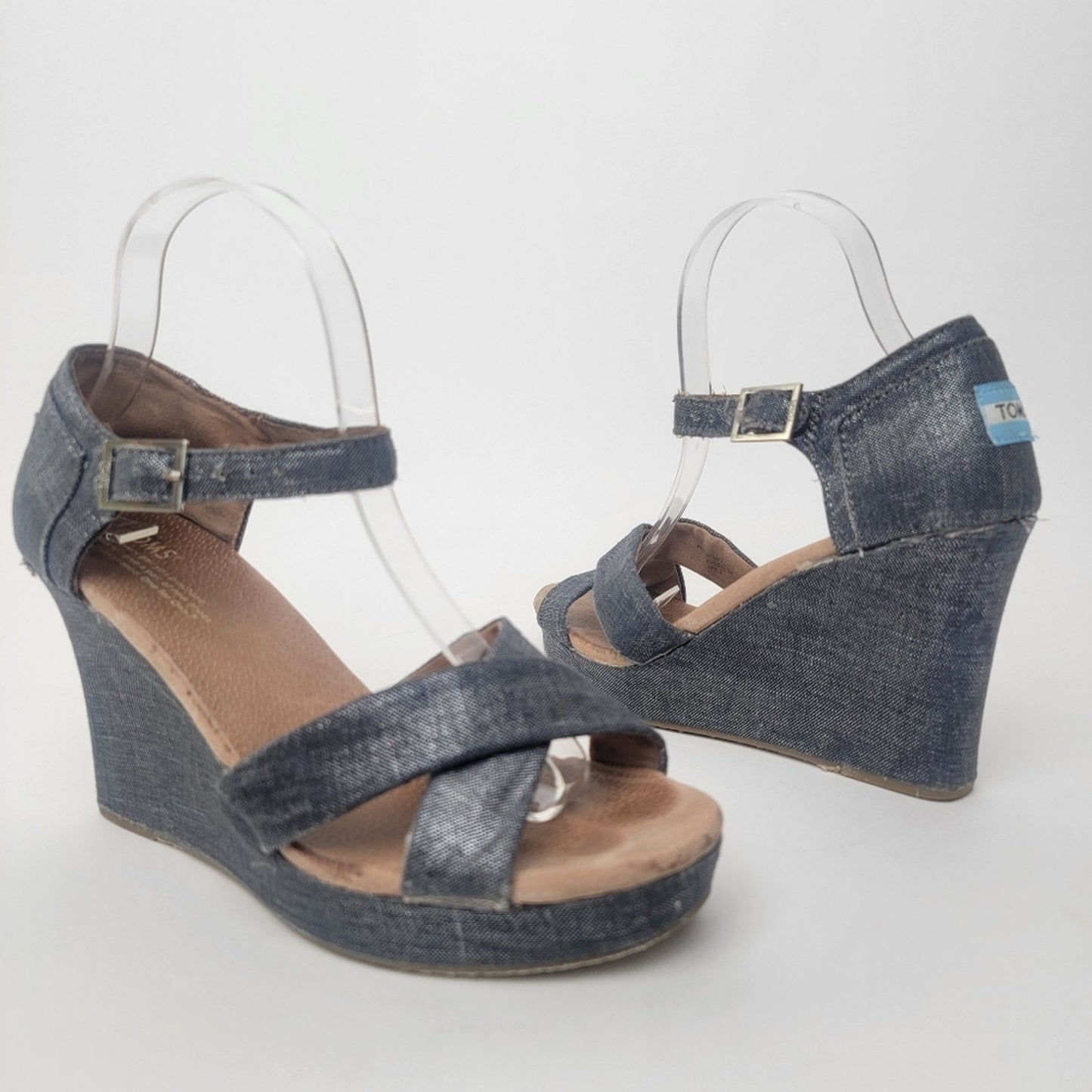 [TOMS] Sienna Iridescent  Black Denim Wedge Heel Sandals - 8.5