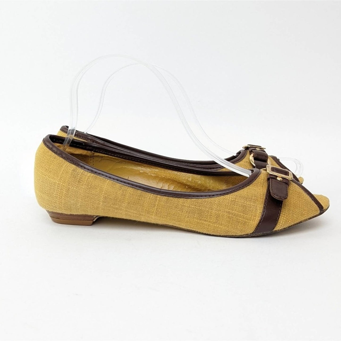 Diba Gold and Brown Peep-Toe Flats - 7.5