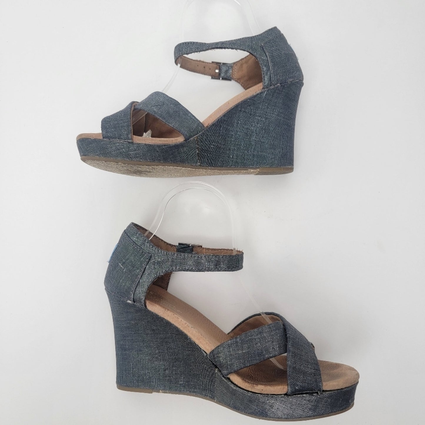 [TOMS] Sienna Iridescent  Black Denim Wedge Heel Sandals - 8.5
