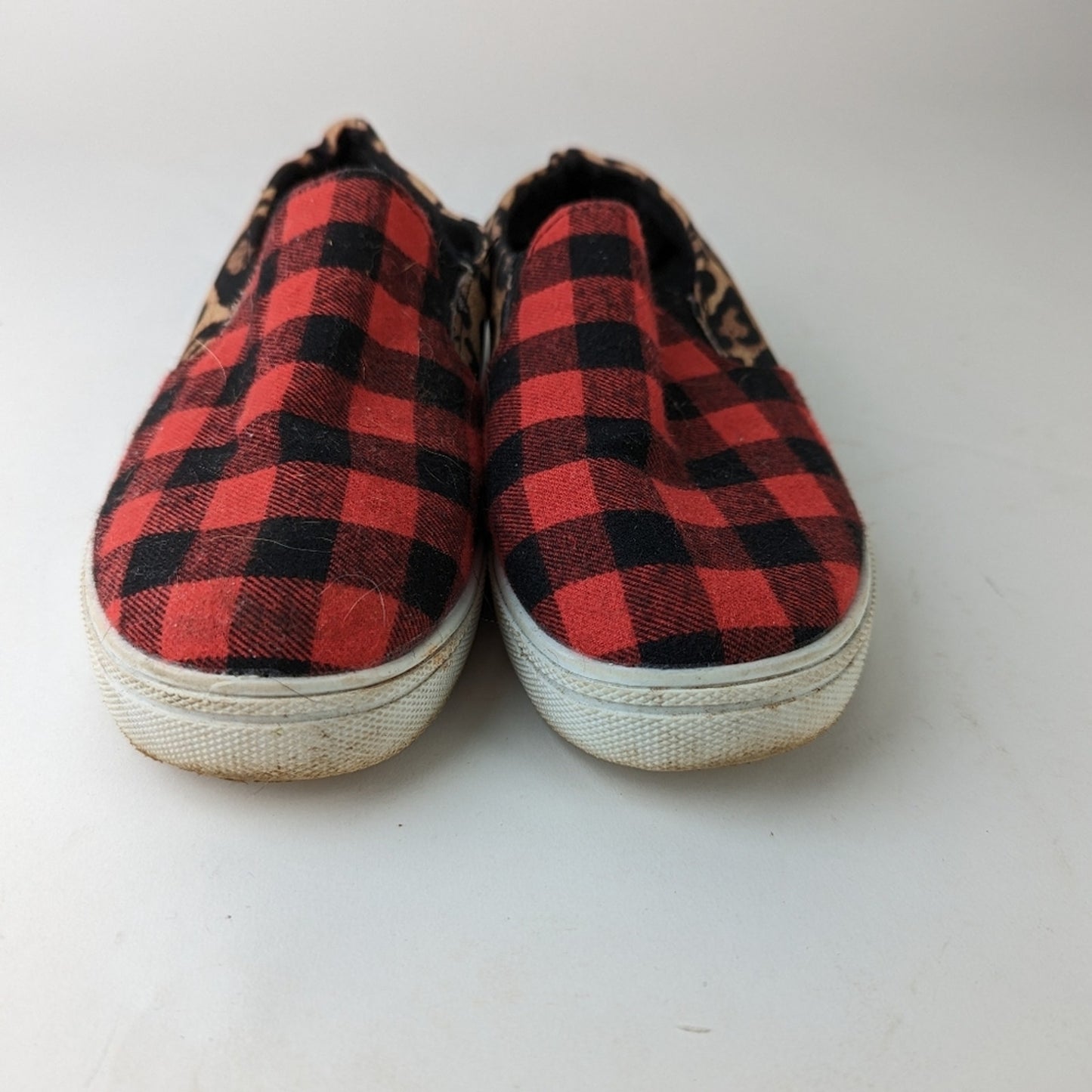 Plaid Leopard Slip Ons - 9