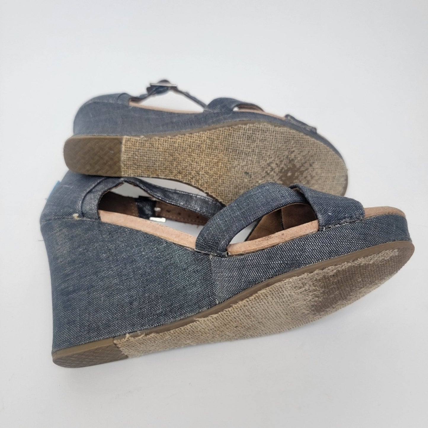 [TOMS] Sienna Iridescent  Black Denim Wedge Heel Sandals - 8.5