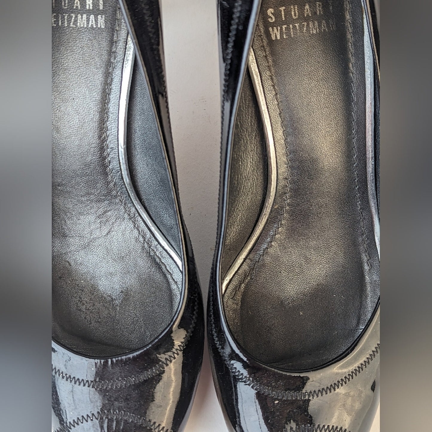 Stuart Weitzman Black Patent Leather Peep Toe Heels - 8