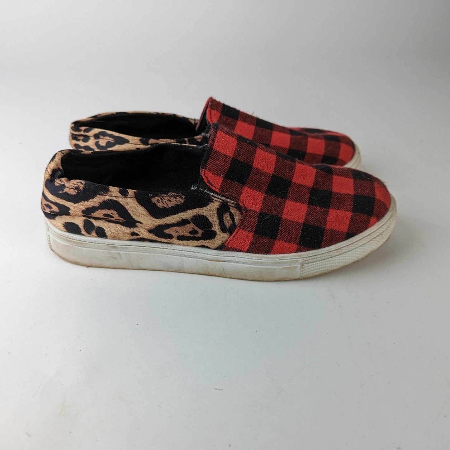 Plaid Leopard Slip Ons - 9