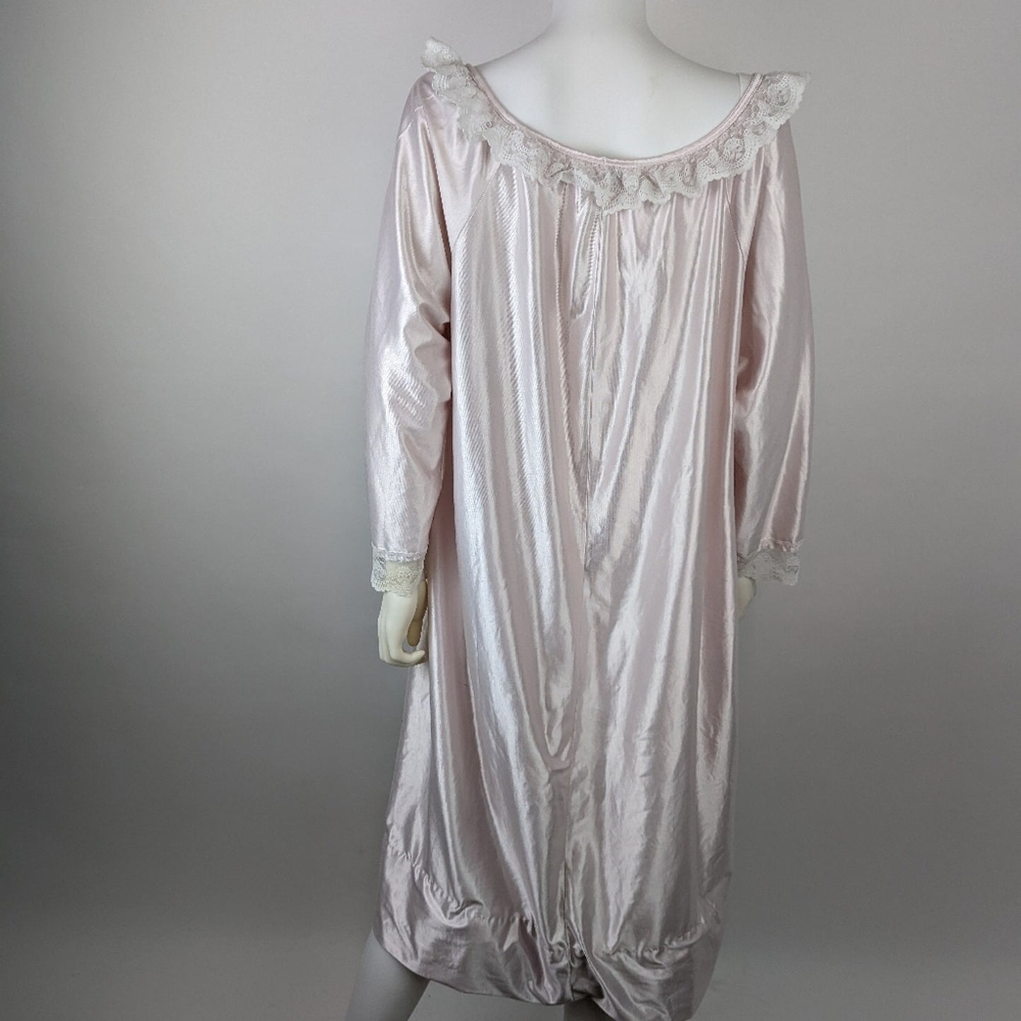 Vintage Cottagecore 80's Pale Pink Silky Lace Nightgown M