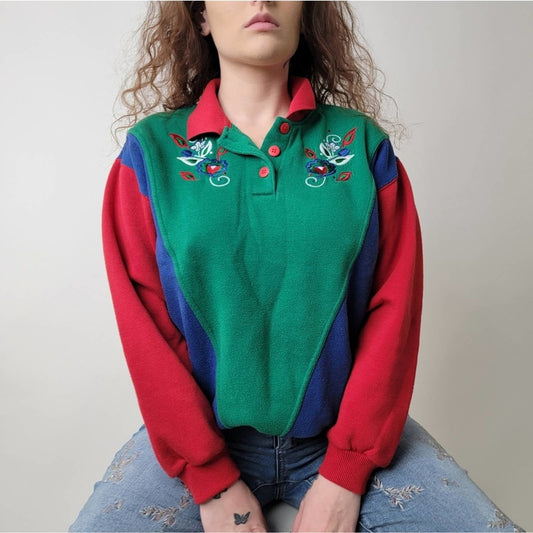 Vintage 80's Color Block Cottagecore Sweatshirt - M