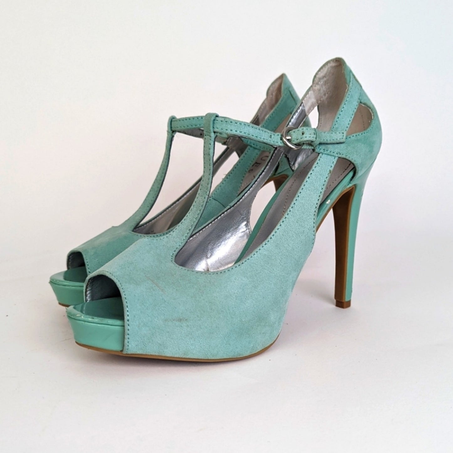 Guess Mary Jane Tiffany Blue Platform Heels - 7.5