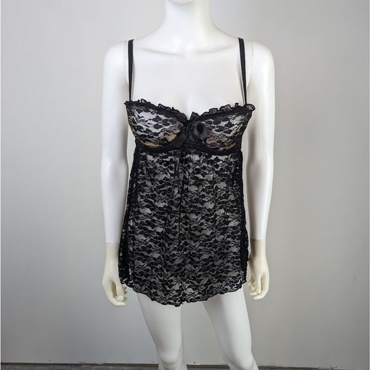 Victoria's Secret Black Lacey Babydoll Nightgown - Medium