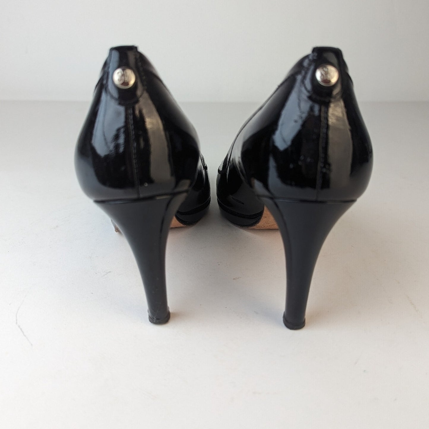 Stuart Weitzman Black Patent Leather Peep Toe Heels - 8