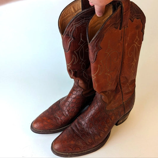 Vintage Justin Men's Boots Exotic Bias Cut Alligator - 8.5D