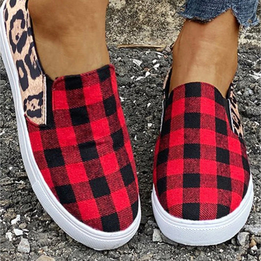 Plaid Leopard Slip Ons - 9