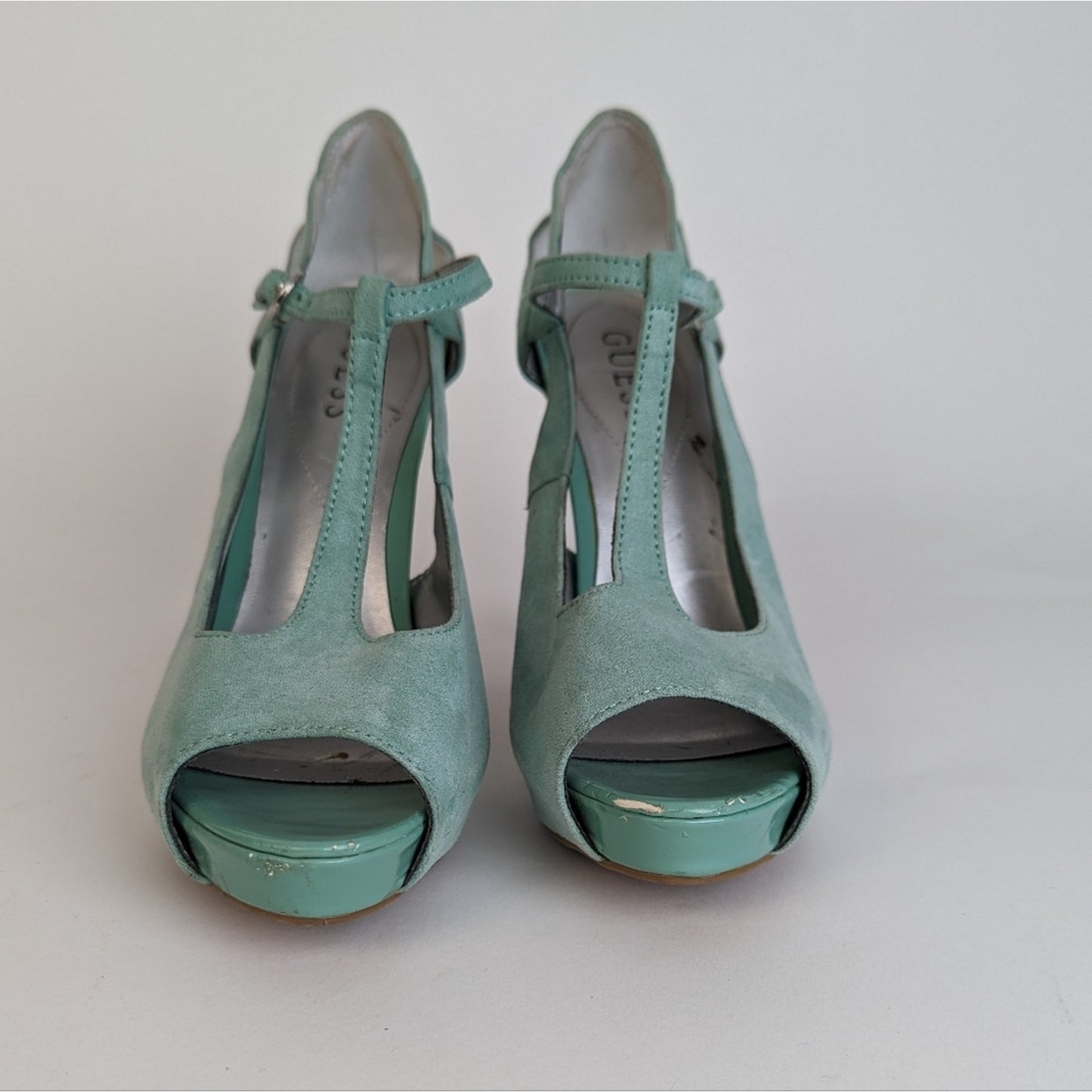 Guess Mary Jane Tiffany Blue Platform Heels - 7.5