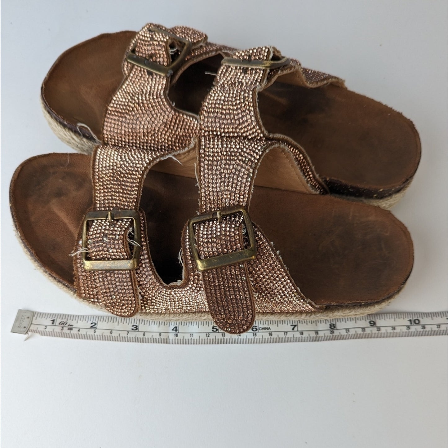 Rose Gold Espadrille Strappy Sandals