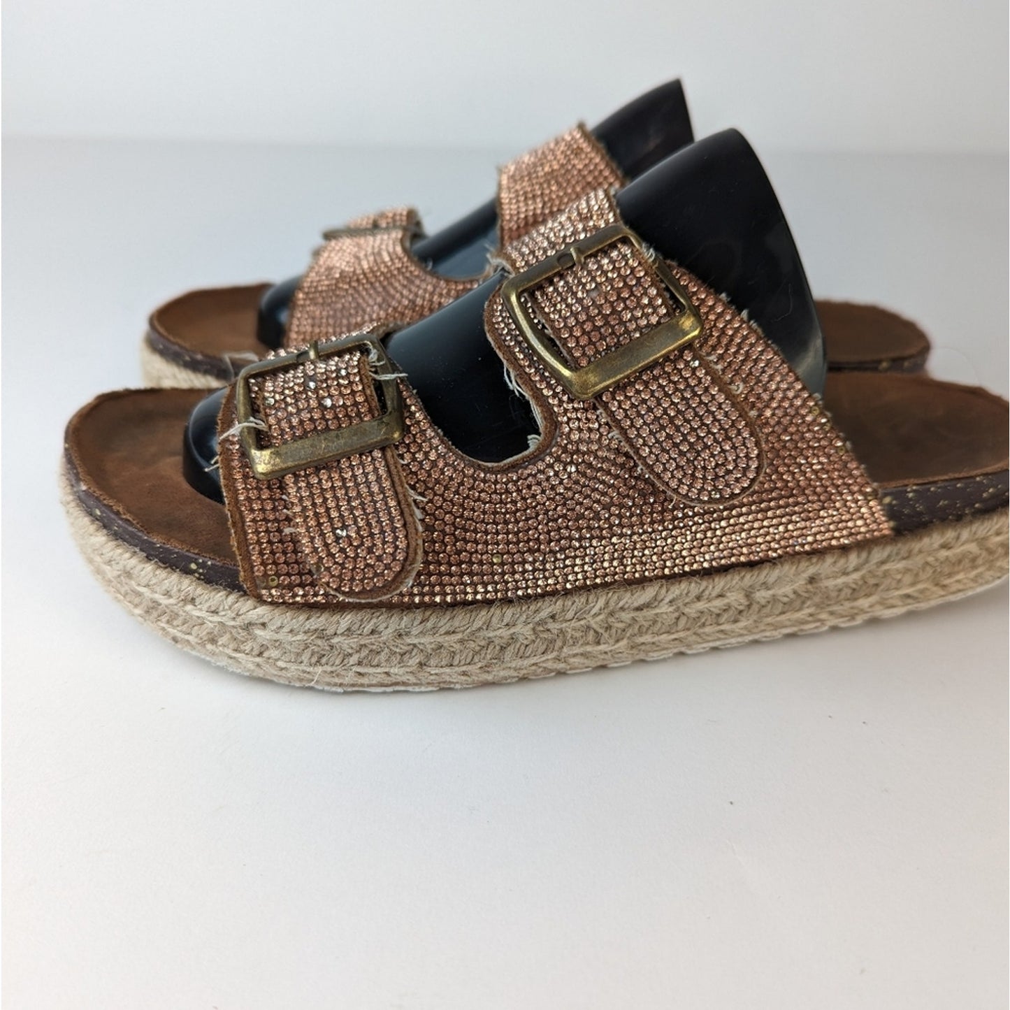 Rose Gold Espadrille Strappy Sandals