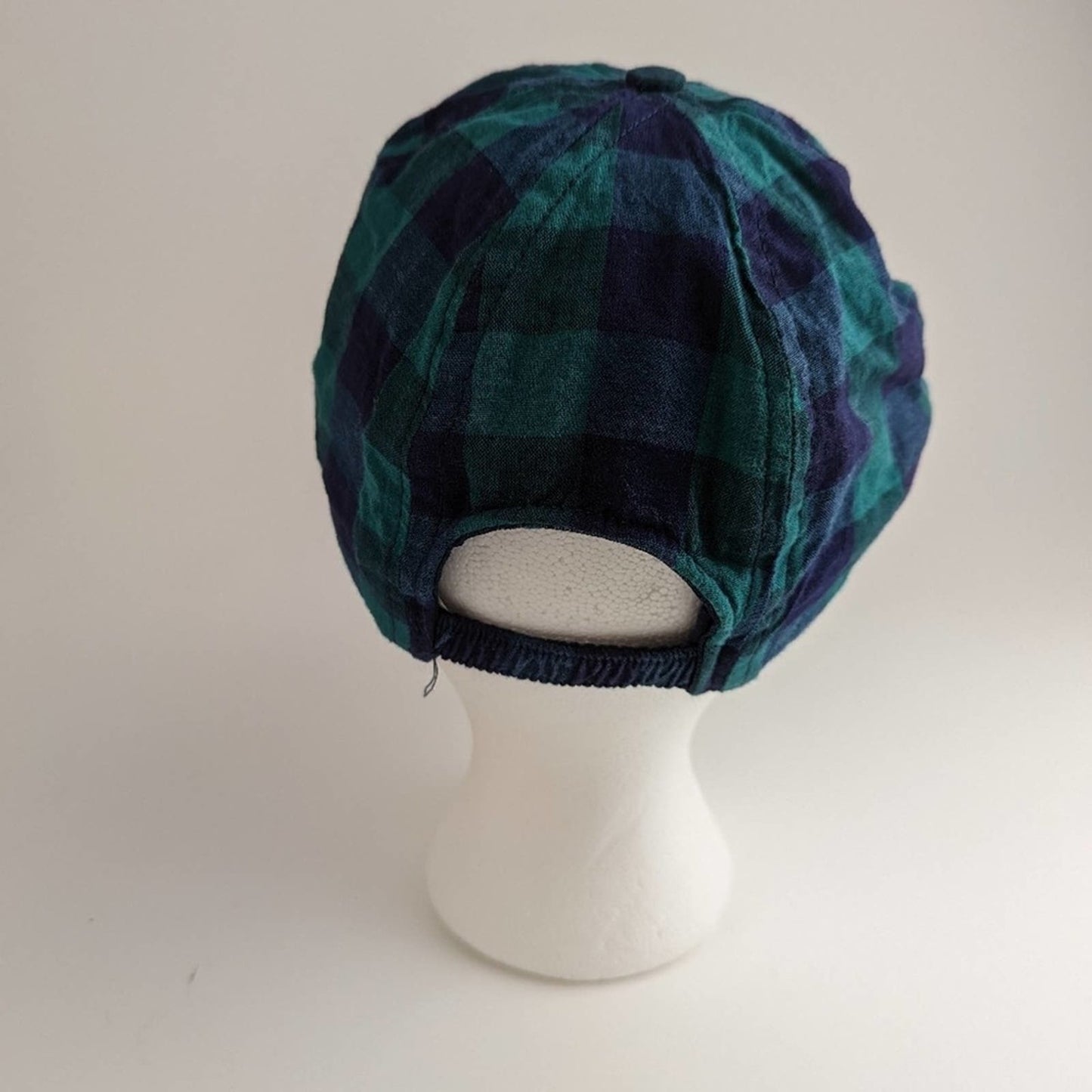 Vintage 90s Boston Traders Green Plaid Flannel Elastic Back Hat