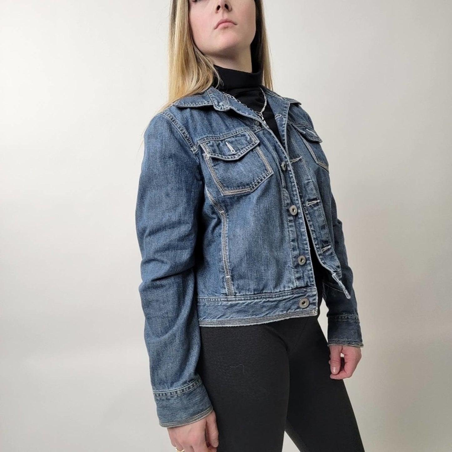 AEO Distressed Denim Jean Jacket - L