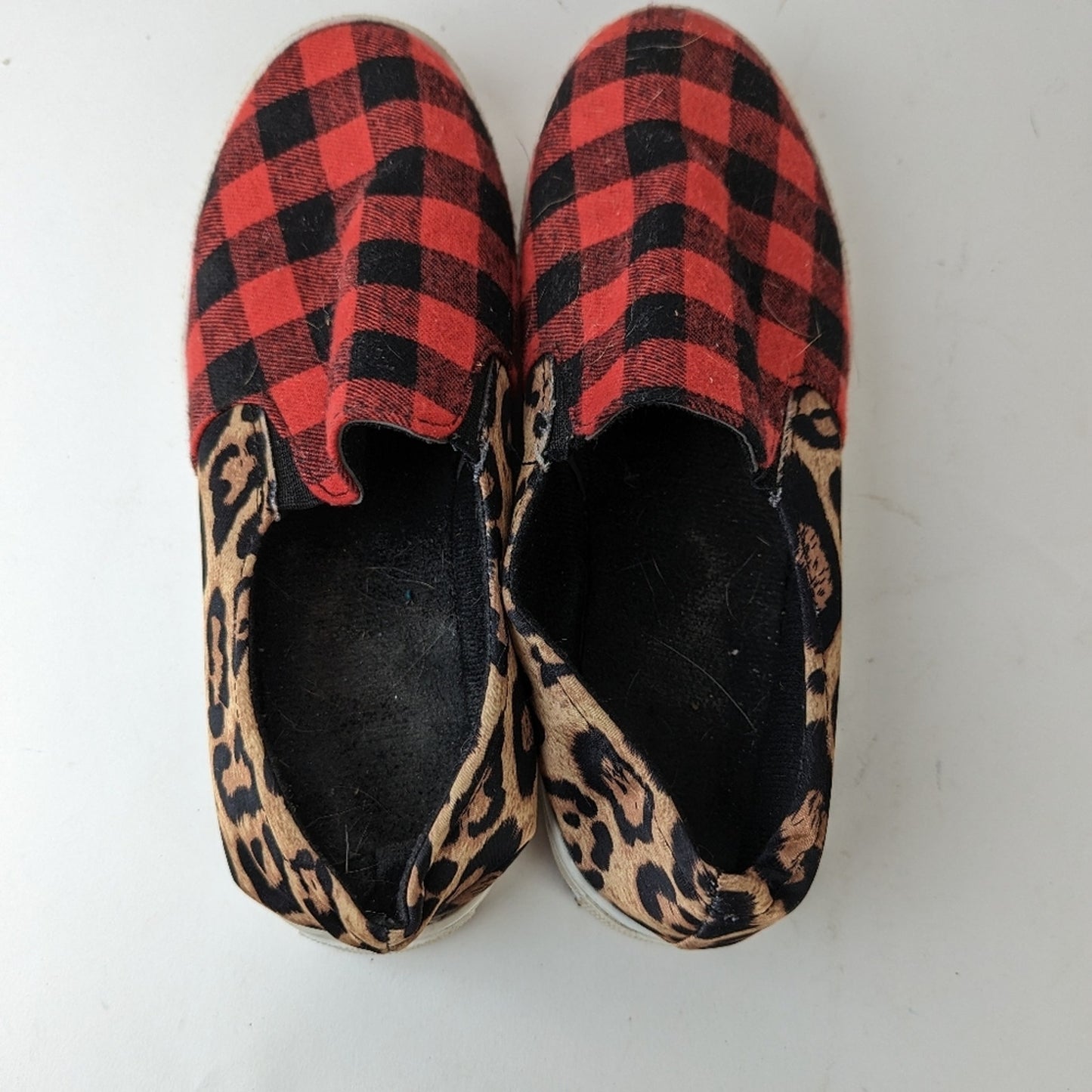 Plaid Leopard Slip Ons - 9