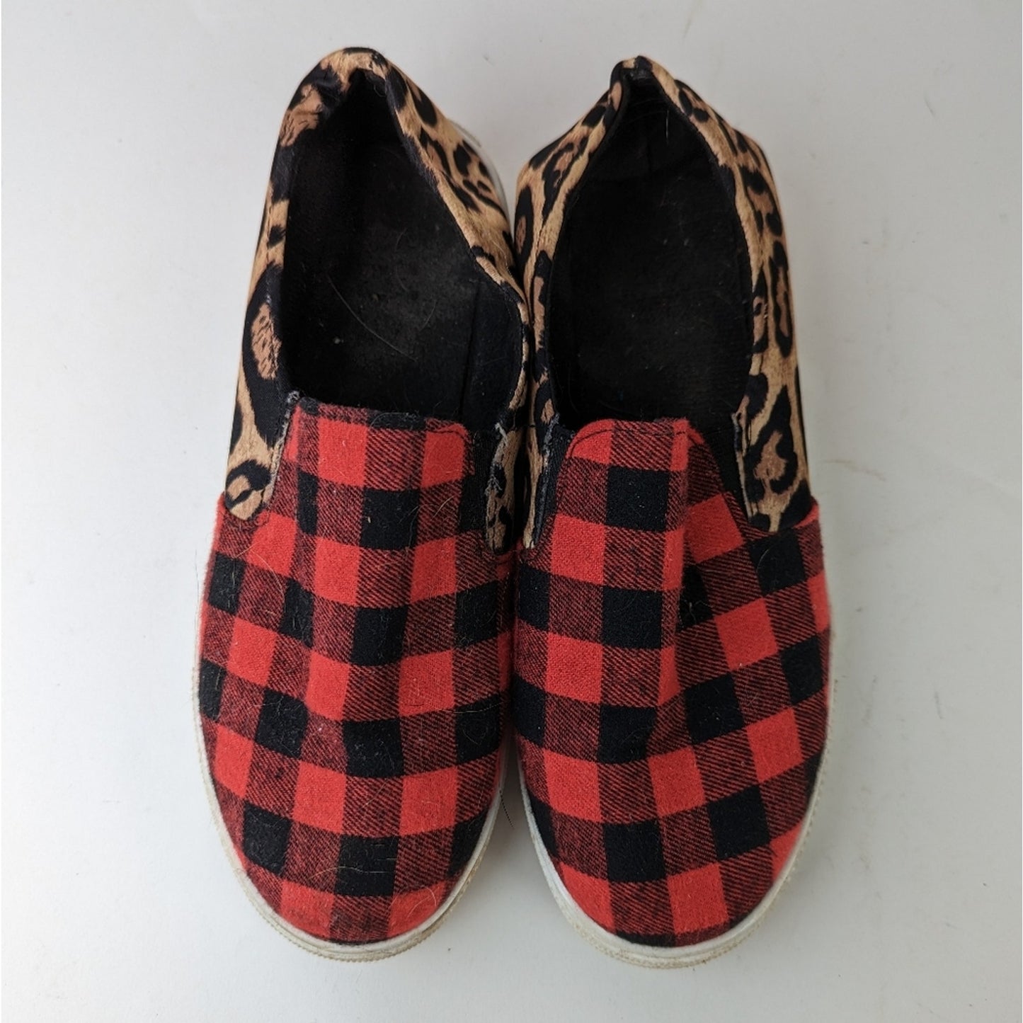 Plaid Leopard Slip Ons - 9