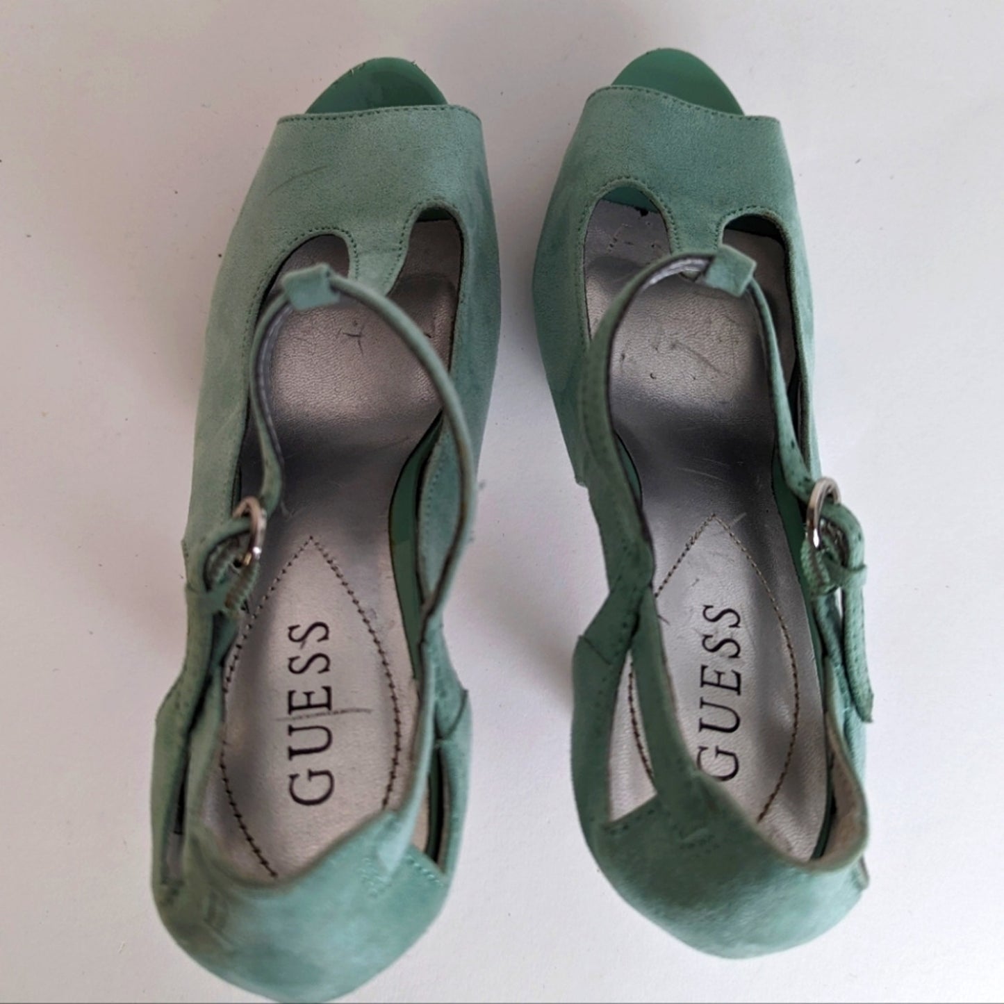 Guess Mary Jane Tiffany Blue Platform Heels - 7.5