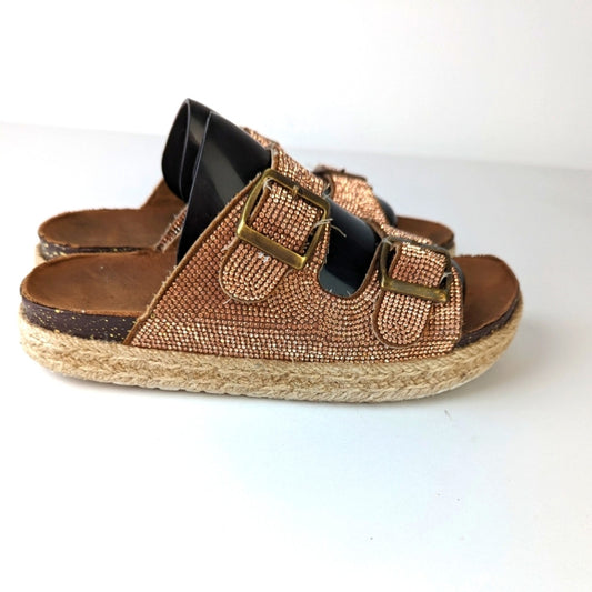 Rose Gold Espadrille Strappy Sandals