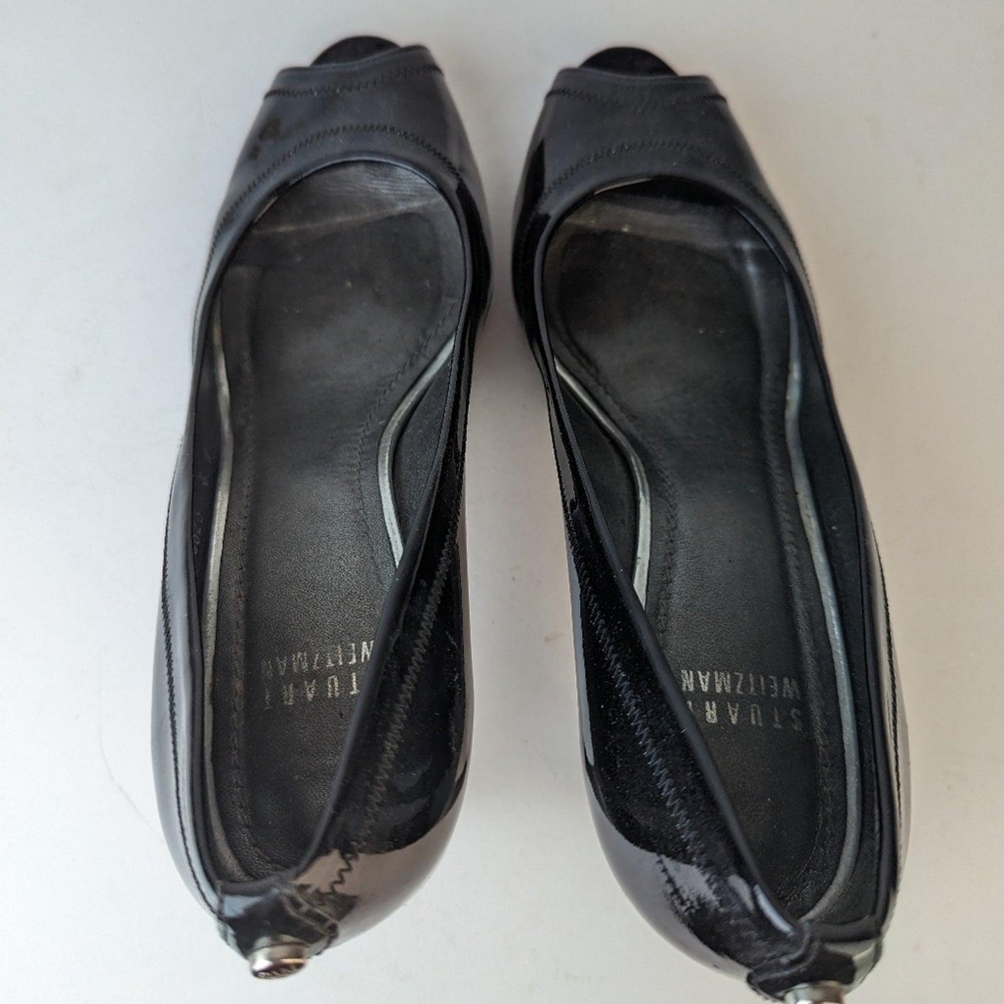 Stuart Weitzman Black Patent Leather Peep Toe Heels - 8