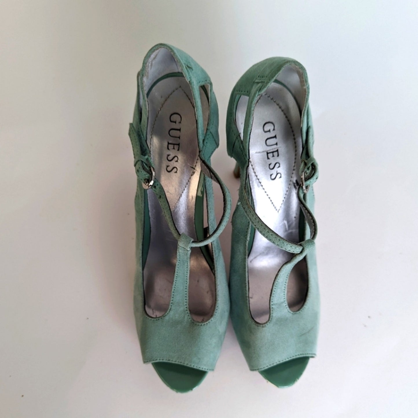 Guess Mary Jane Tiffany Blue Platform Heels - 7.5