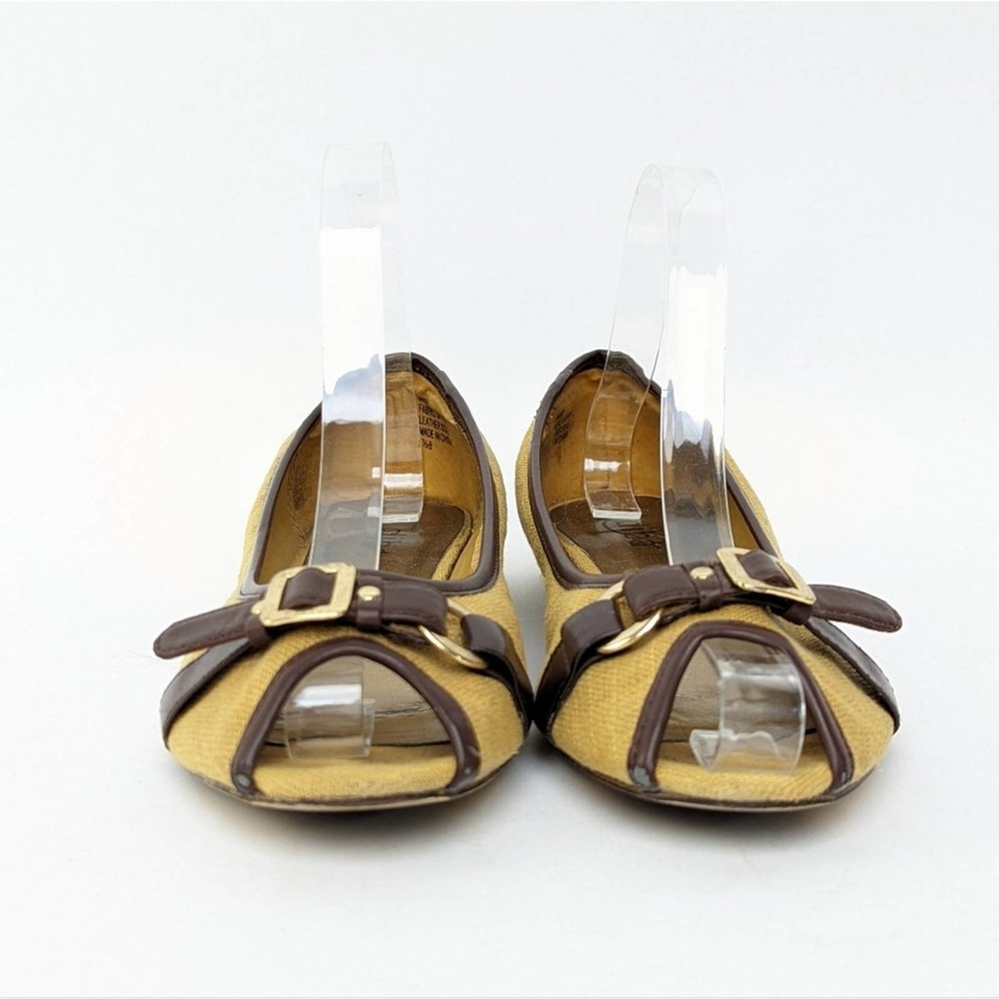 Diba Gold and Brown Peep-Toe Flats - 7.5