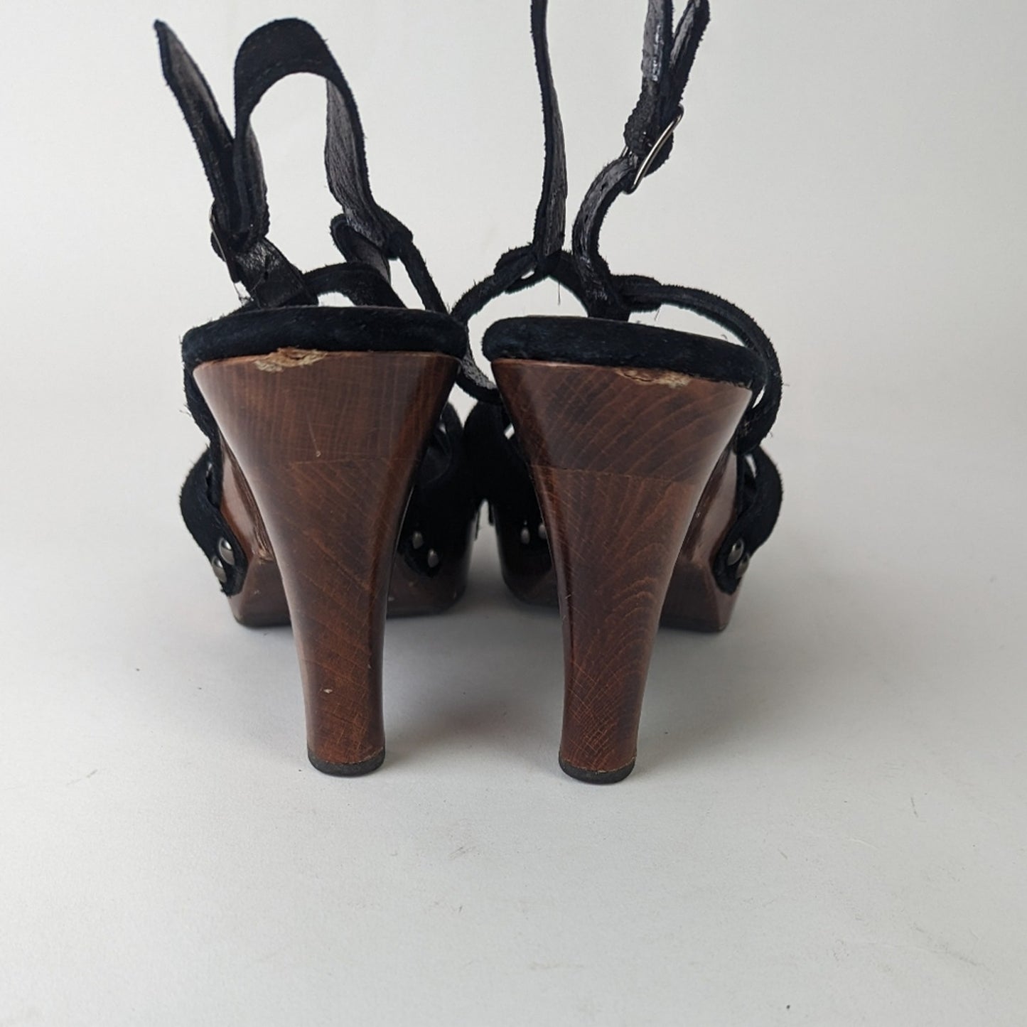Jessica Bennett Jrena Wooden Leather Sandals Clogs - 9.5