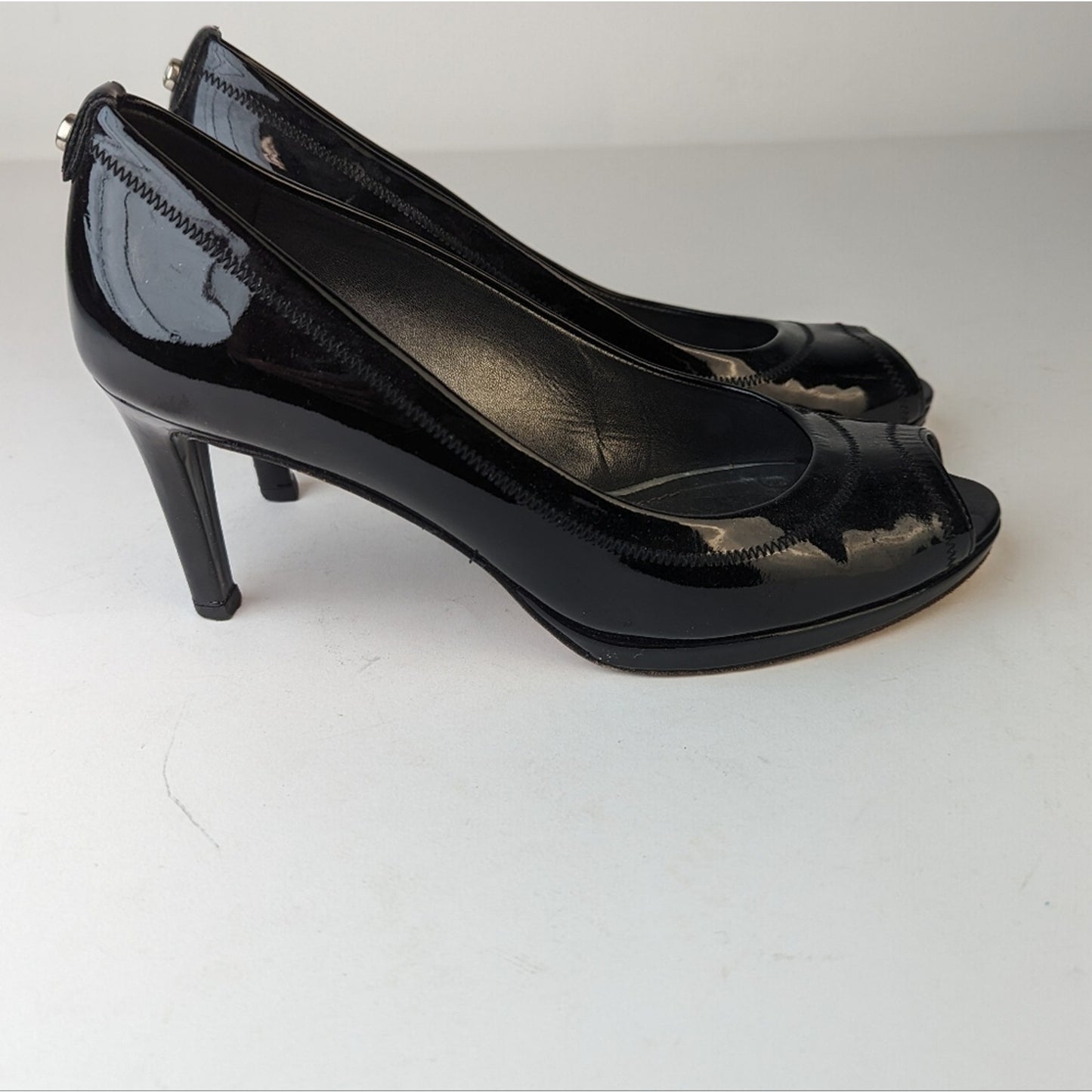 Stuart Weitzman Black Patent Leather Peep Toe Heels - 8