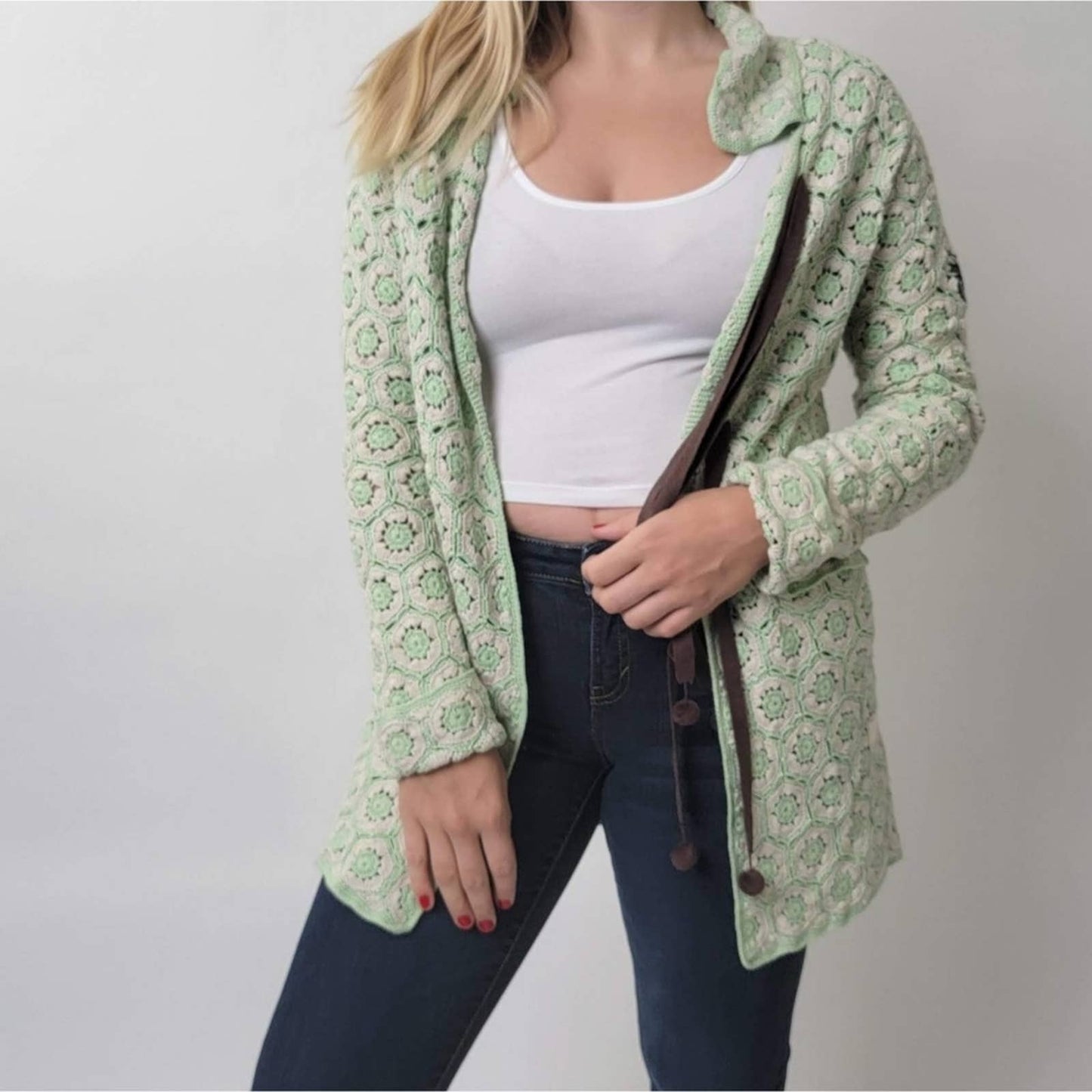 Odd Molly Crocheted Knit Cardigan